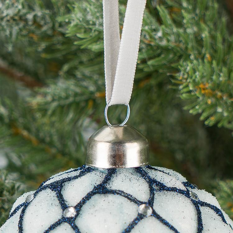 Ёлочная игрушка Голубой шар с сетчатым узором и бусинами Mesh And Beads Ball Blue 8 cm
