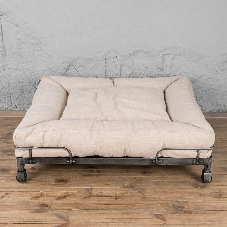 Бежевая лежанка для собак/кошек Оксфорд на колесиках, L Wheely Base With Oxford Cushion Large, Linen Ecru