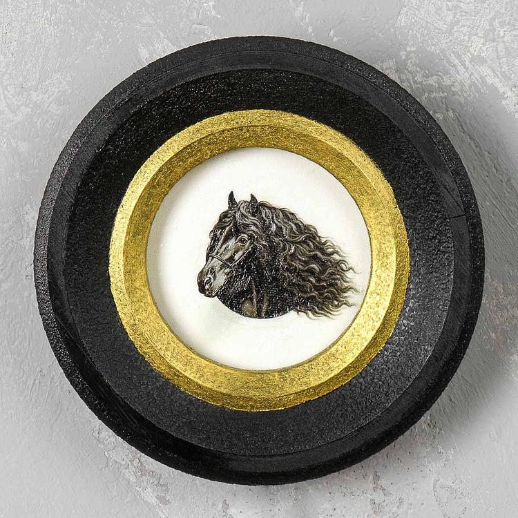 Картина в круглой раме Чёрная лошадь Black Horse Painting In Round Frame