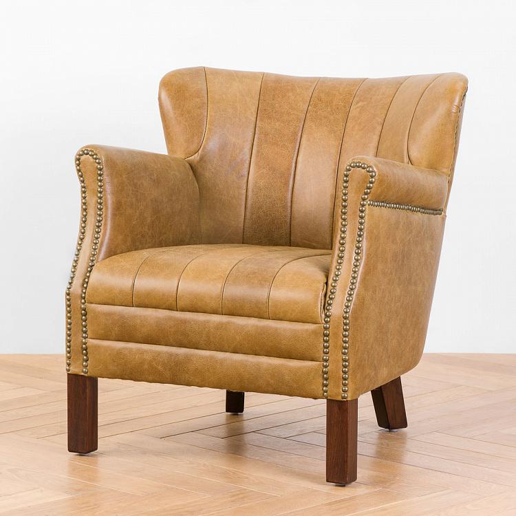 Кресло Поль с отделкой полосами, красно-коричневые ножки Paul Armchair With Stripes, Red Brown Wood D