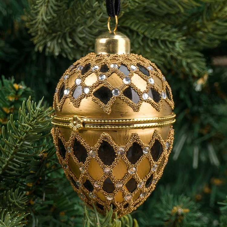Ёлочная игрушка-шкатулка Чёрно-золотое яйцо 1 Xmas Egg Box Black And Gold 1 10&nbsp;cm