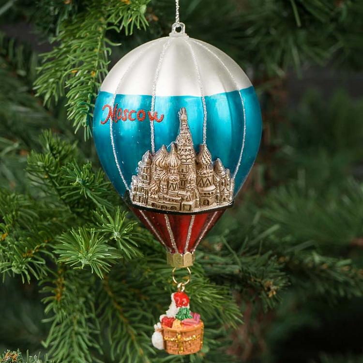 Ёлочная игрушка Воздушный шар Москва Glass Moscow Santa Balloon 14 cm