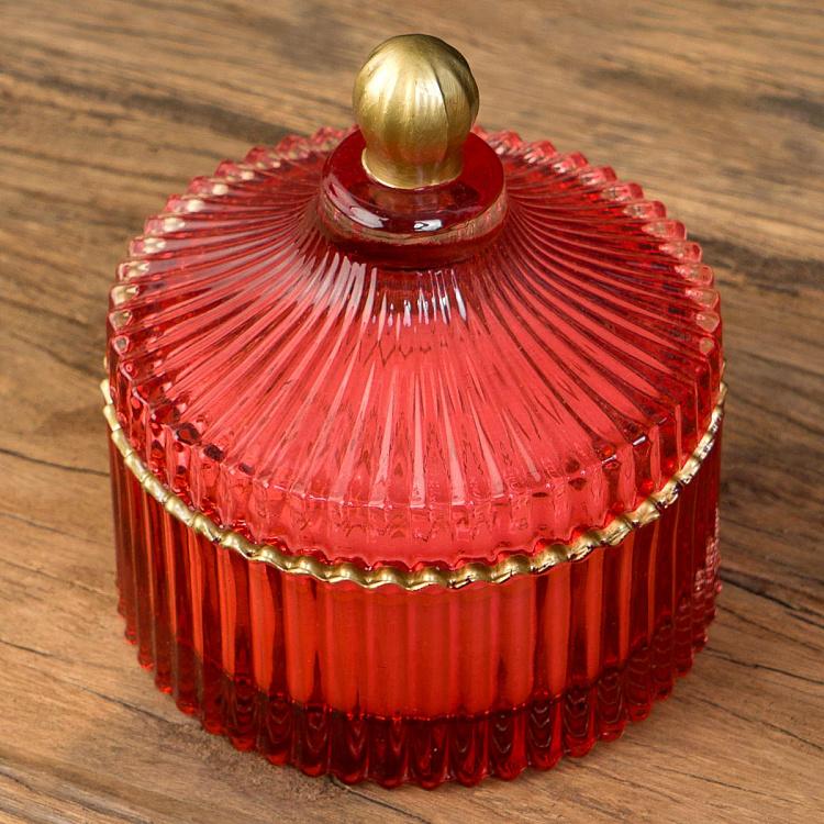 Арома-свеча в красном рифлёном стакане Фиолетоволистная роза, S Aroma Candle In Red Striped Glass Berry Rose Small