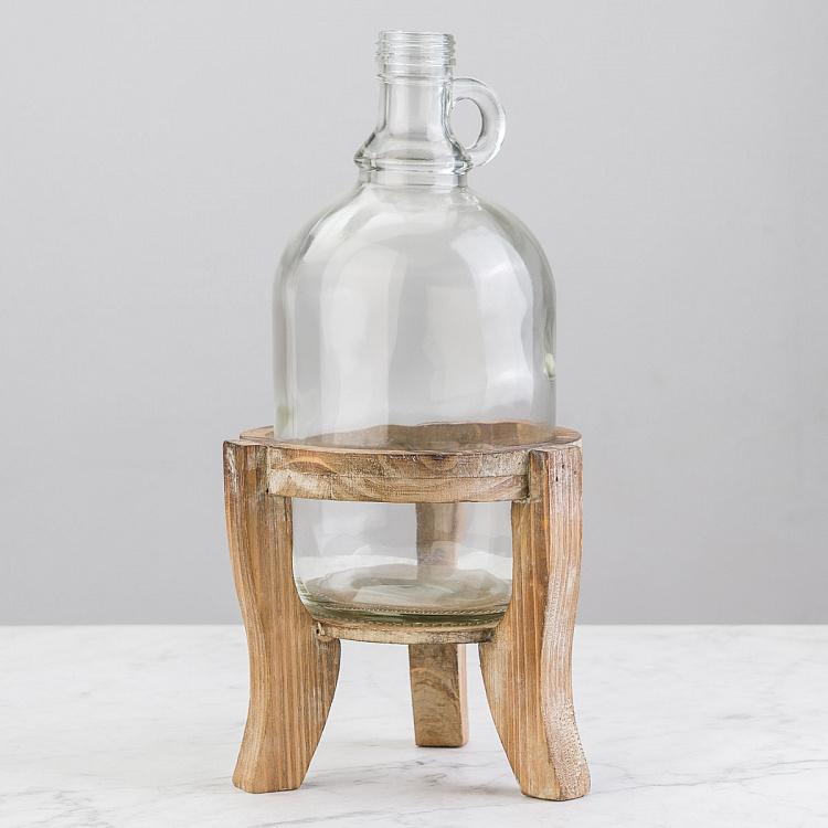 Ваза-бутыль стеклянная на деревянной подставке Bottle Vase With Wooden Stand