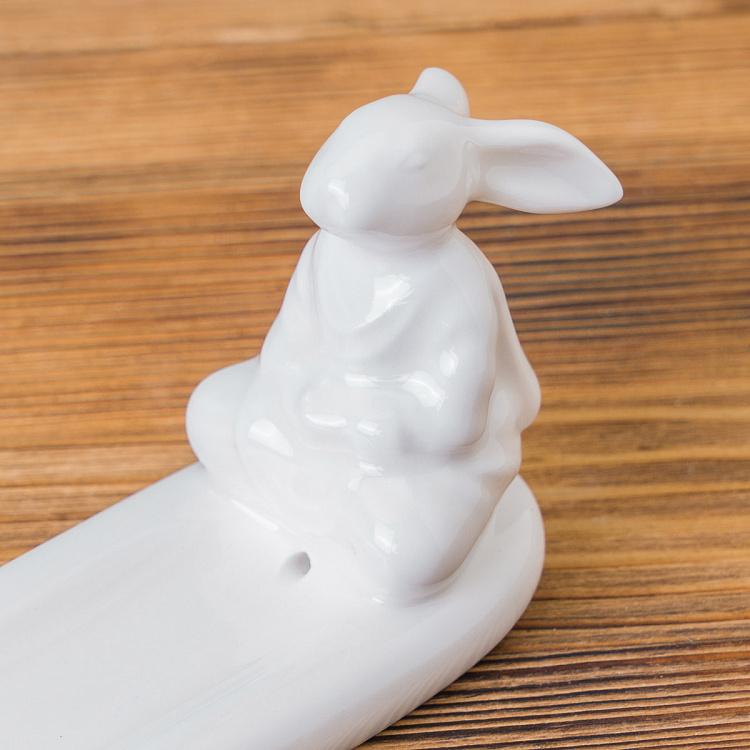 Белая подставка для благовоний Медитирующий кролик Meditating Rabbit Incense Stand White