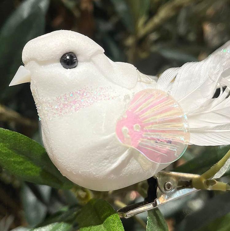 Ёлочная игрушка Sequin Lace Bird On Clip White 15 cm - ракурс 3