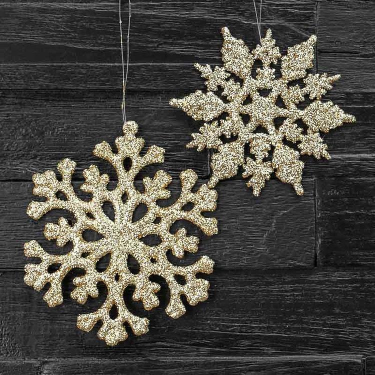 Ёлочная игрушка Золотая снежинка с блёстками Glitter Flat Snowflake Gold 12,5 cm