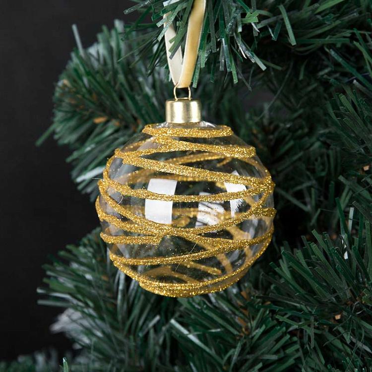 Ёлочный шар с золотыми полосками, M Ball With Golden Stripes 10 cm
