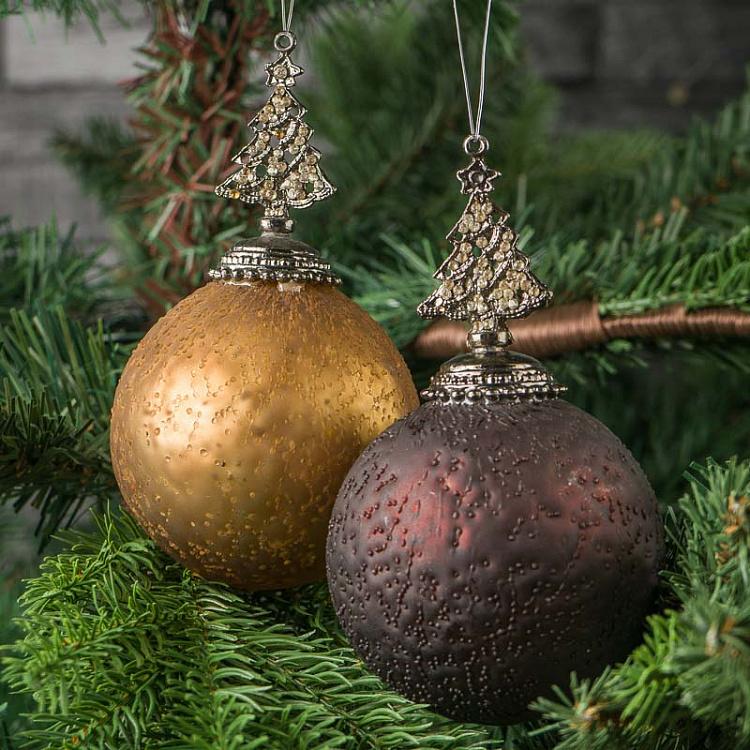 Набор их двух новогодних шаров с ёлочками Set Of 2 Glass Balls With Christmas Tree 13&nbsp;cm