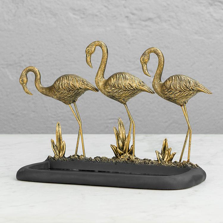 Подставка для мелочей Фламинго у зеркального пруда Golden Flamingos With Mirror Pond