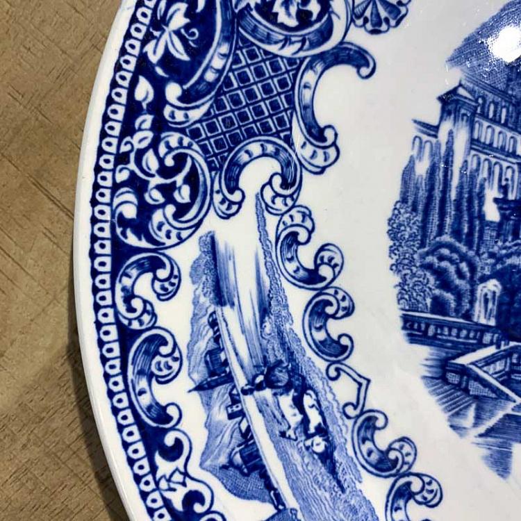 Винтажная тарелка белая с голубым мотивом 23, M Vintage Plate Blue White Medium 23