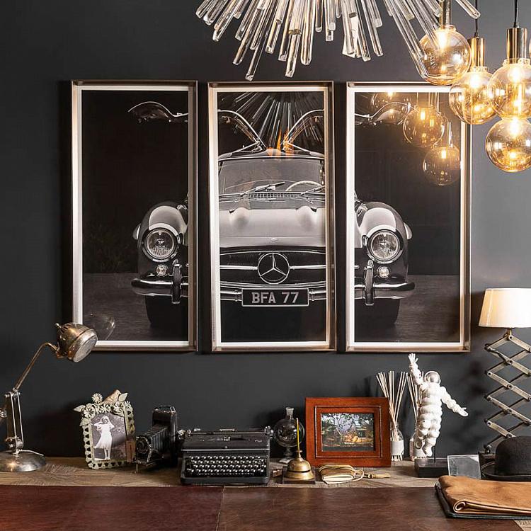 Модульный фото-принт в деревянной раме Мерседес Set Of 3 Mercedes Gull Wing, Pewter Frame