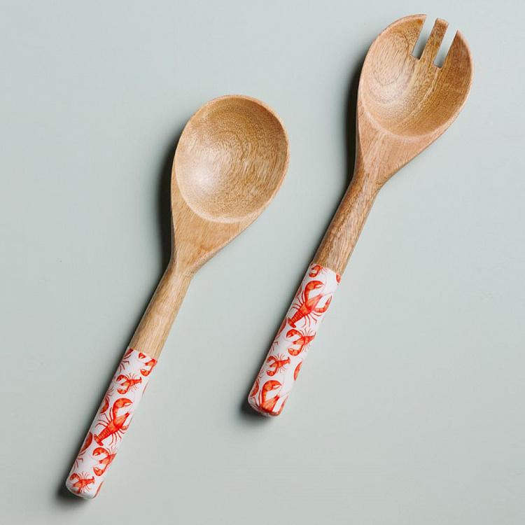 Набор из двух салатных ложек Лобстеры Set Of 2 Salad Servers Lobsters Mango Wood