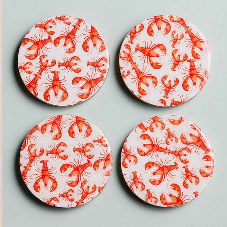 Набор из четырёх подставок под стаканы Лобстеры Set Of 4 Coasters Lobsters Mango Wood