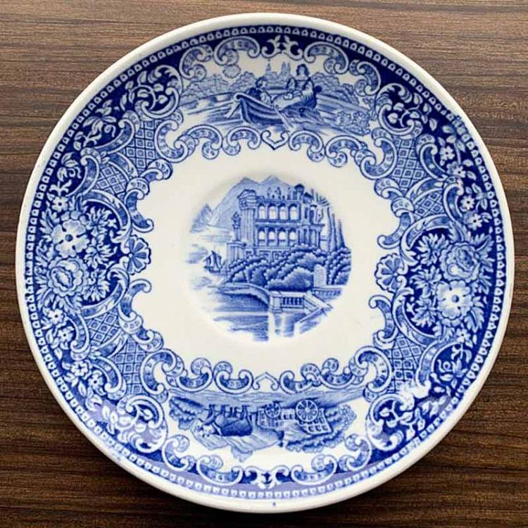 Винтажная тарелка белая с голубым мотивом 7, M Vintage Plate Blue White Medium 7