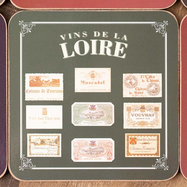 Набор из шести подставок под стаканы Вина Франции Set Of 6 Coasters Vins De France