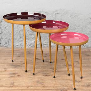 Set Of 3 Tables Shades Burgundy Cyclamen Rose