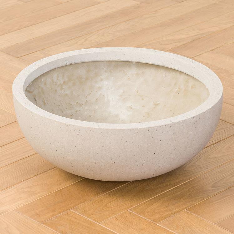 Низкое серо-белое кашпо-чаша Эффектори Бетон, M Effectory Beton Low Bowl White Sand Small