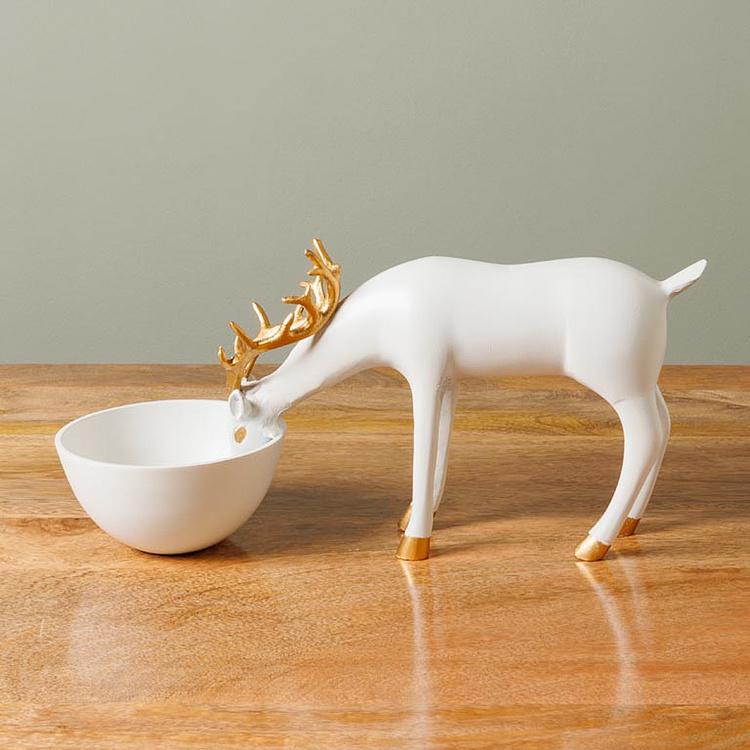 Подставка для мелочей Белый олень с золотыми рогами Deer Golden Horns Trinket Tray White