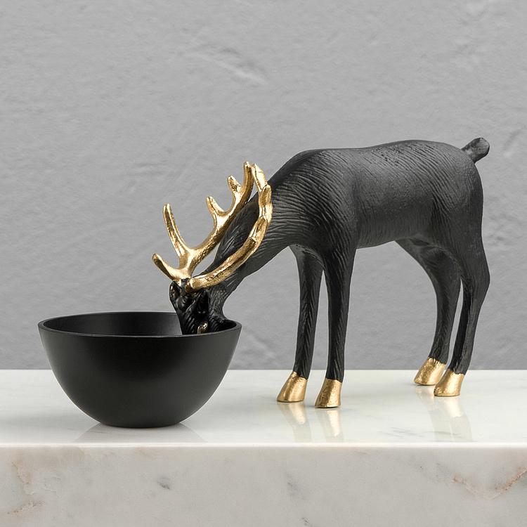 Подставка для мелочей Чёрный олень на водопое Deer Golden Horns Trinket Tray Black