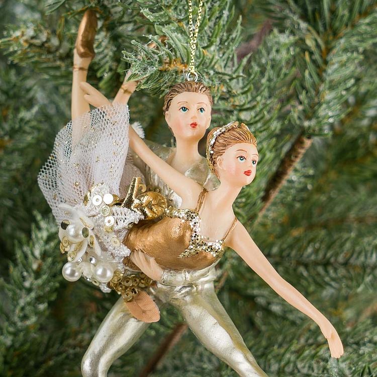 Ёлочная игрушка Балетная пара Tulle Pearl Ballet Couple White Gold 15 cm