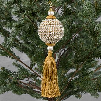 Новогодняя подвеска Pearl Rhinestone Ball With Gold Tassel 26 cm