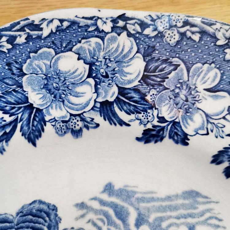 Винтажная тарелка белая с голубым мотивом 25, L Vintage Plate Blue White Large 25