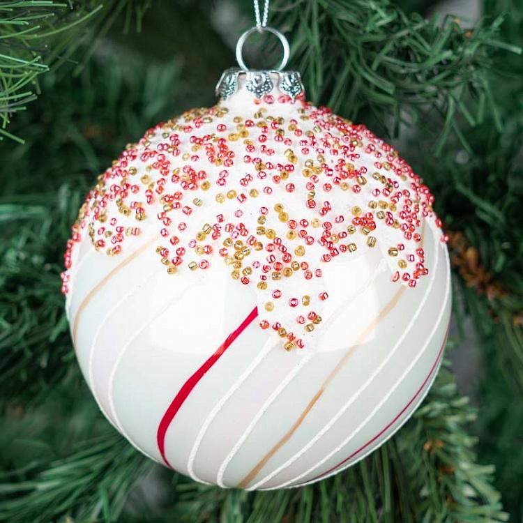 Ёлочный шар с узкими полосками 1 Glass Candy Stripe Ball 1 Pink 8 cm