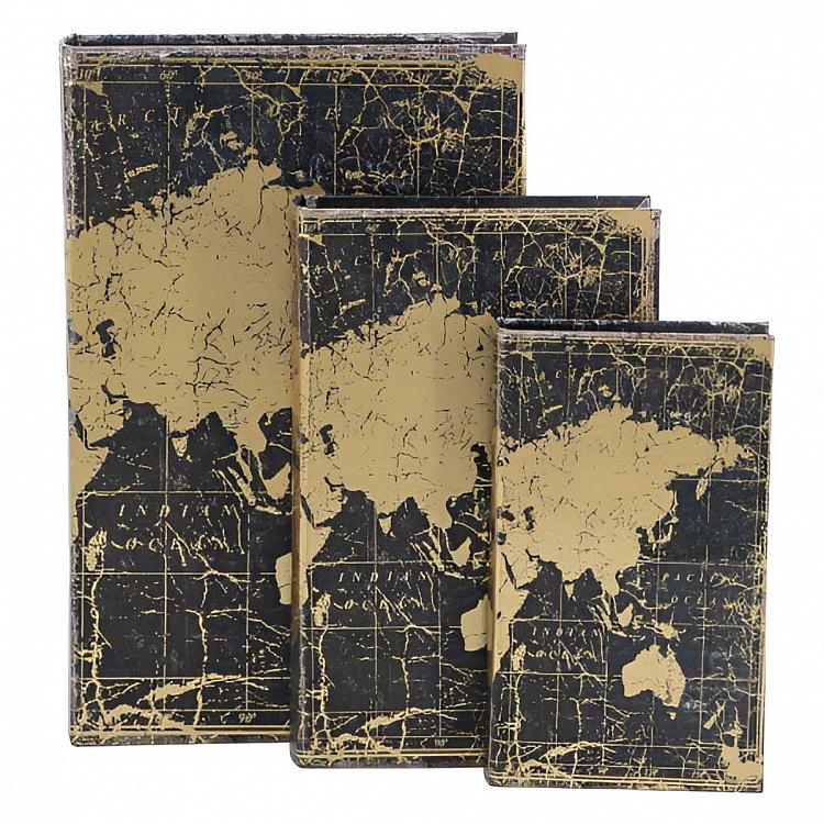 Set Of 3 Book Boxes World Map