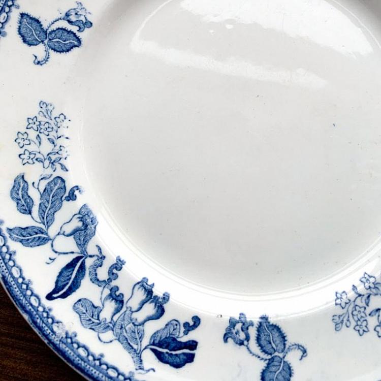 Винтажная тарелка белая с голубым мотивом 14, L Vintage Plate Blue White Large 14