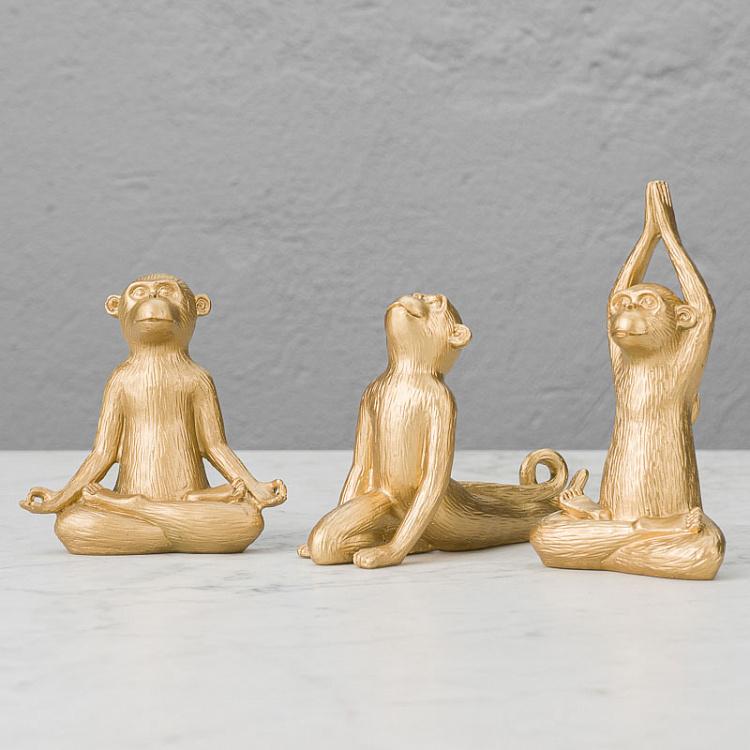 Набор из трёх золотых статуэток Обезьяны-йоги Set Of 3 Yoga Monkeys Gold