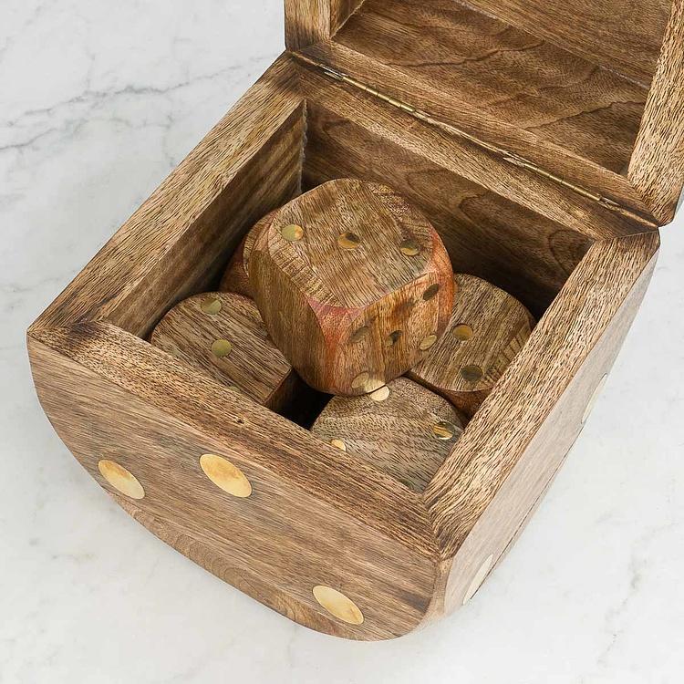 Пять игральных костей в большой шкатулке с латунью Large Dice Box With 5 Dices