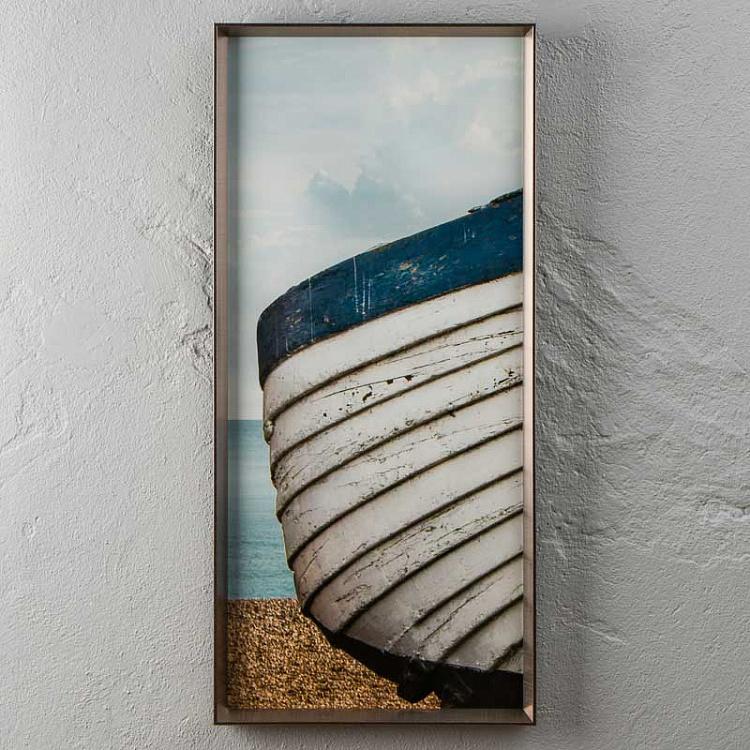 Модульный фото-принт в деревянной раме Сине-белая лодка Set Of 3 Blue And White Boat, Pewter Frame