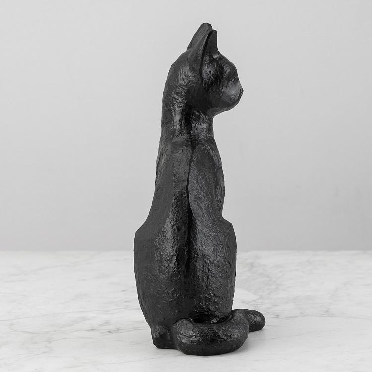 Статуэтка Чёрный кот сидящий Cat Figurine Shiny Black Patina