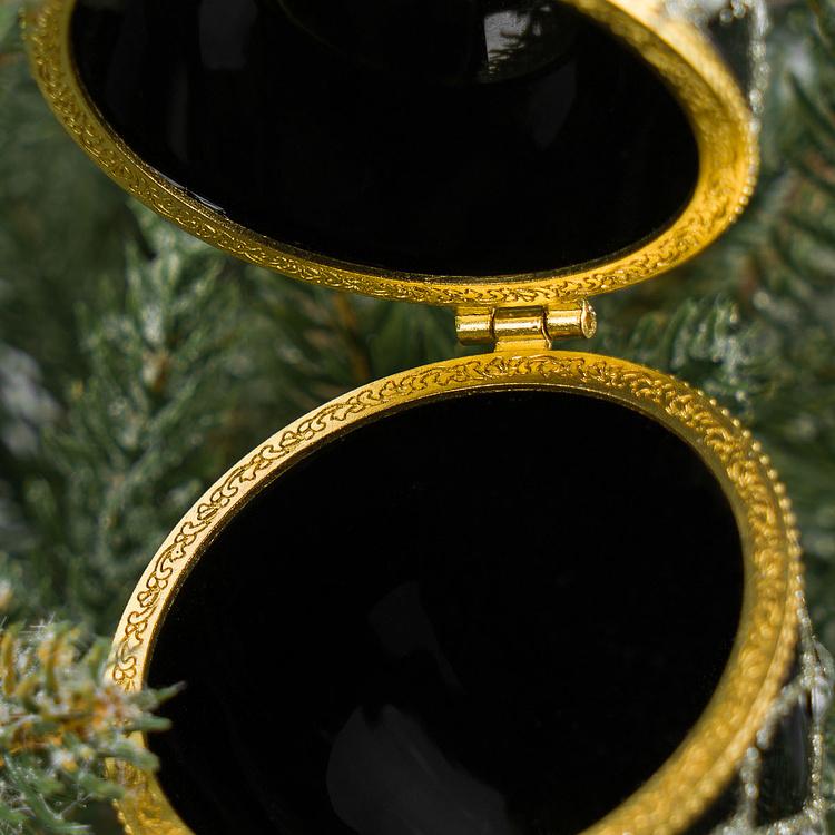 Ёлочная игрушка-шкатулка Чёрное яйцо с серебряным сеточным узором Xmas Egg Box Jewel Net Black Silver 9 cm