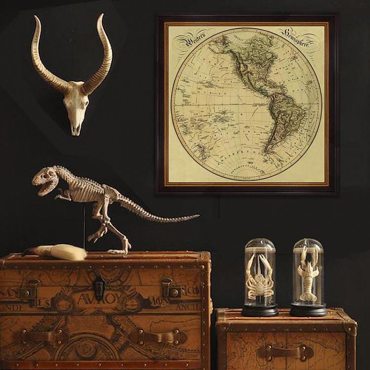 Винтажная картина-принт в чёрной с золотом раме Старинные карты Западого полушария, 1831 Vintage Maps Western Hemisphere 1831, MP3 Frame