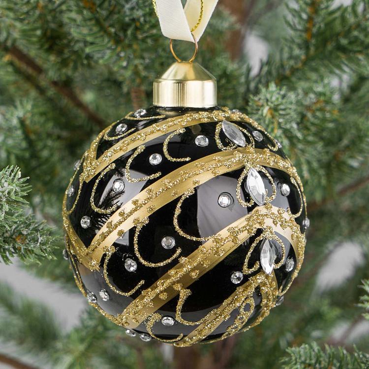 Gold Pattern Ball Black With Rhinestones 8 cm