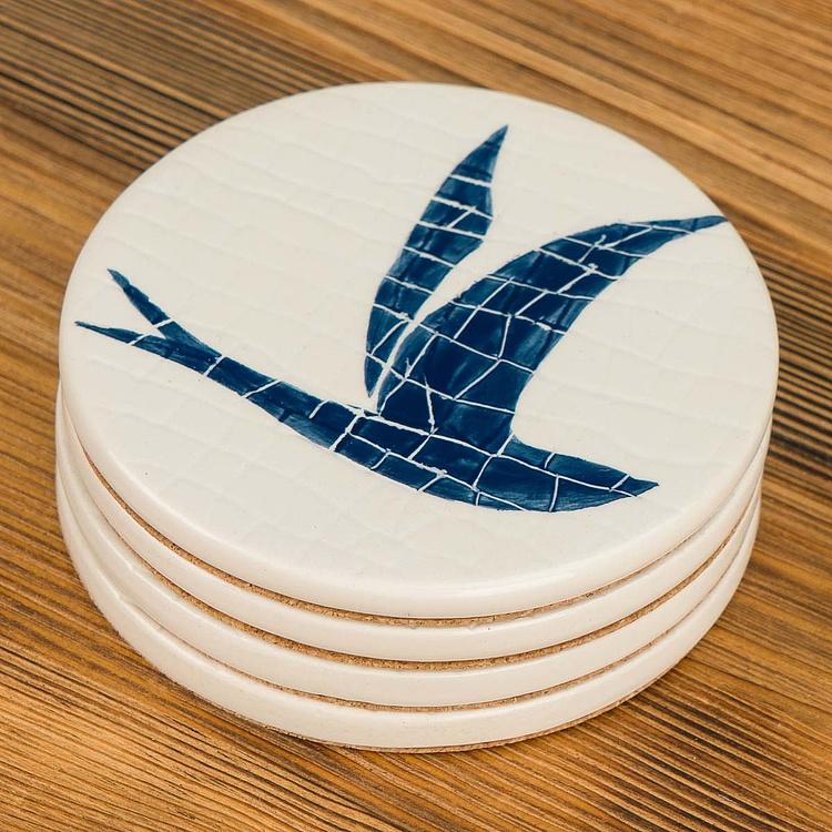 Набор из четырёх подставок под стаканы Синие ласточки Set Of 4 Mosaic Bird Coasters