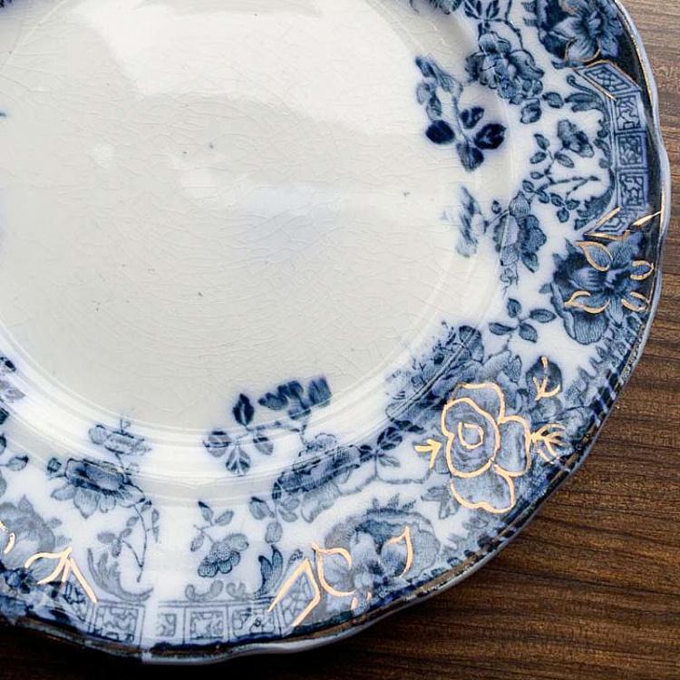 Винтажная тарелка белая с голубым мотивом 1, M Vintage Plate Blue White Medium 1