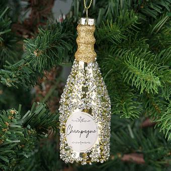 Ёлочная игрушка Glass Beaded Champagne Bottle Gold 12,5 cm