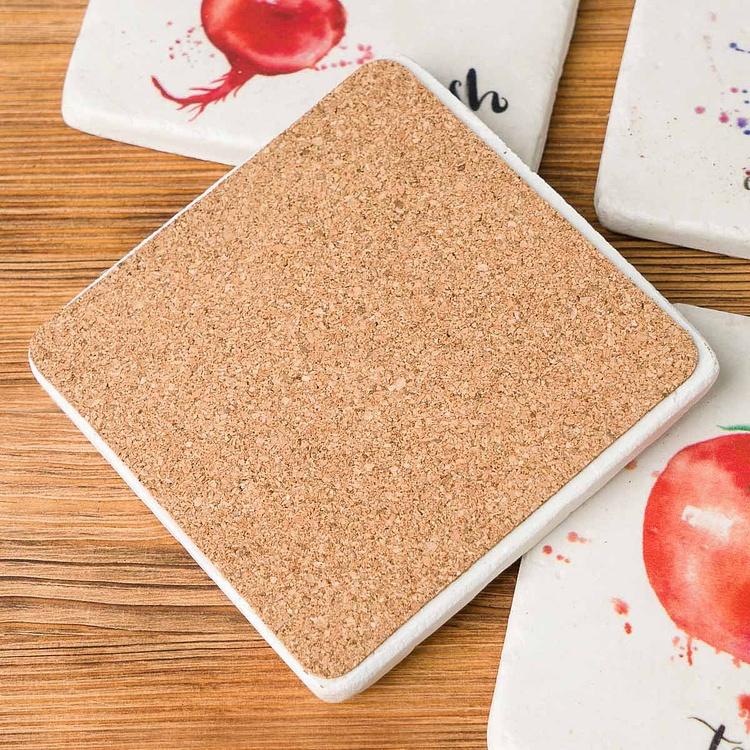 Набор из четырёх подставок под стаканы Овощи Set Of 4 Stone Coasters Vegetables