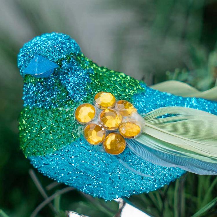 Набор из четырёх ёлочных игрушек Разноцветные блестящие птички на прищепке Set Of 4 Sequin Glitter Birds On Clip Multi 12,5 cm