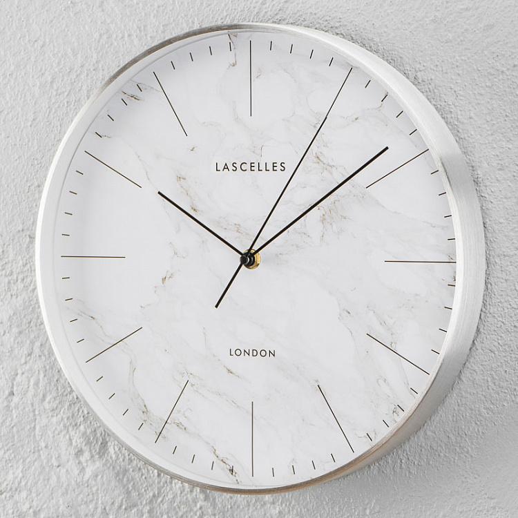 Brushed Chrome Metal Cased Marble Effect Wall Clock