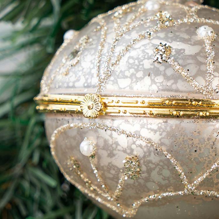 Ёлочная игрушка-шкатулка Золотая луковица с жемчугом Xmas Onion Box Gold And Pearls 9 cm