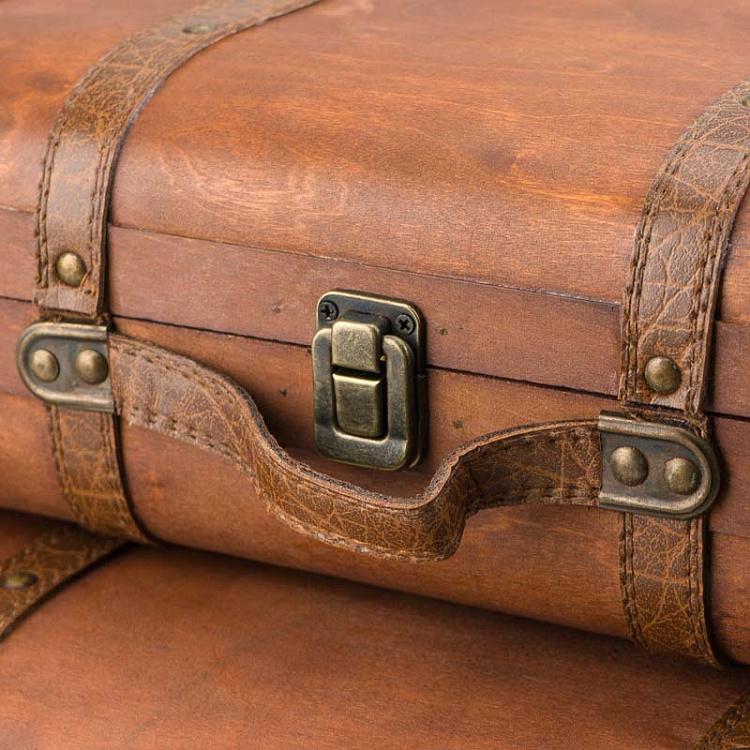 Набор из двух декоративных чемоданов из экокожи Set Of 2 Wood Suitcase Boxes Brown