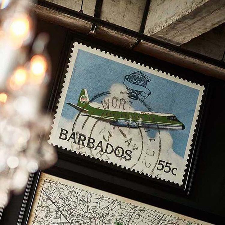 Картина-принт Марка Барбадоса Самолет Barbados Plane Stamp