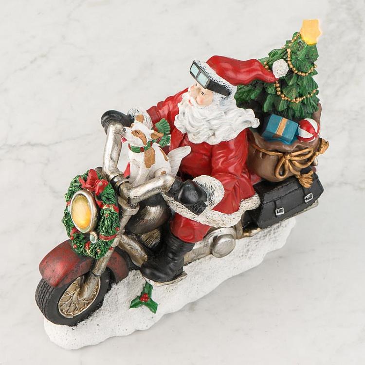 Новогодняя фигурка с подсветкой Санта на мотоцикле Led Santa With Motorbike Red 30 cm