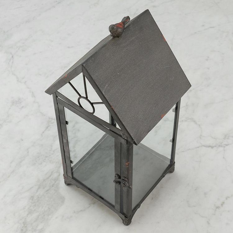 Подсвечник Скворечник с птицей Aged Gray Metal Lantern House Shape