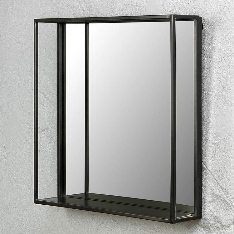 Квадратное железное зеркало с полкой Square Mirror With Shelf