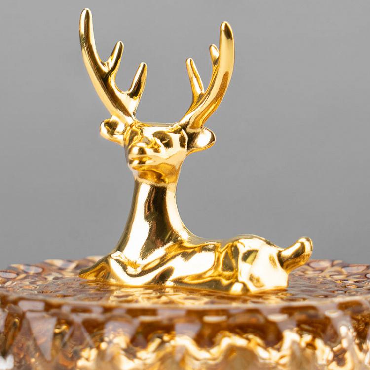 Янтарная ёмкость для хранения с оленем Glass Jar With Deer Figure Ochre